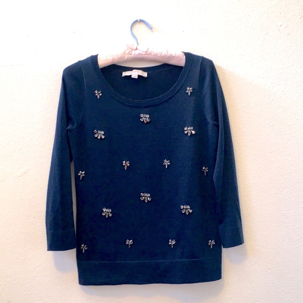 LOFT Jeweled 3/4 Sleeve Sweater XS